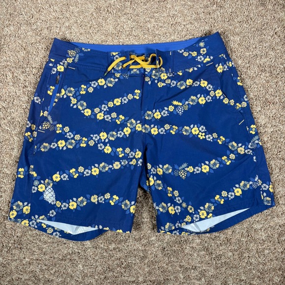 Stio Mens 30 Swim Trunks Floral Pineapple Blue Yellow Beach Board Shorts - Picture 1 of 8